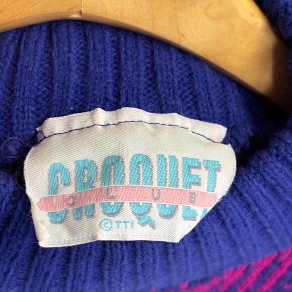 Vintage Croquet Club Womens 80s 90s Geometric Striped Sweater Size M Ribbed Cozy - Picture 3 of 8